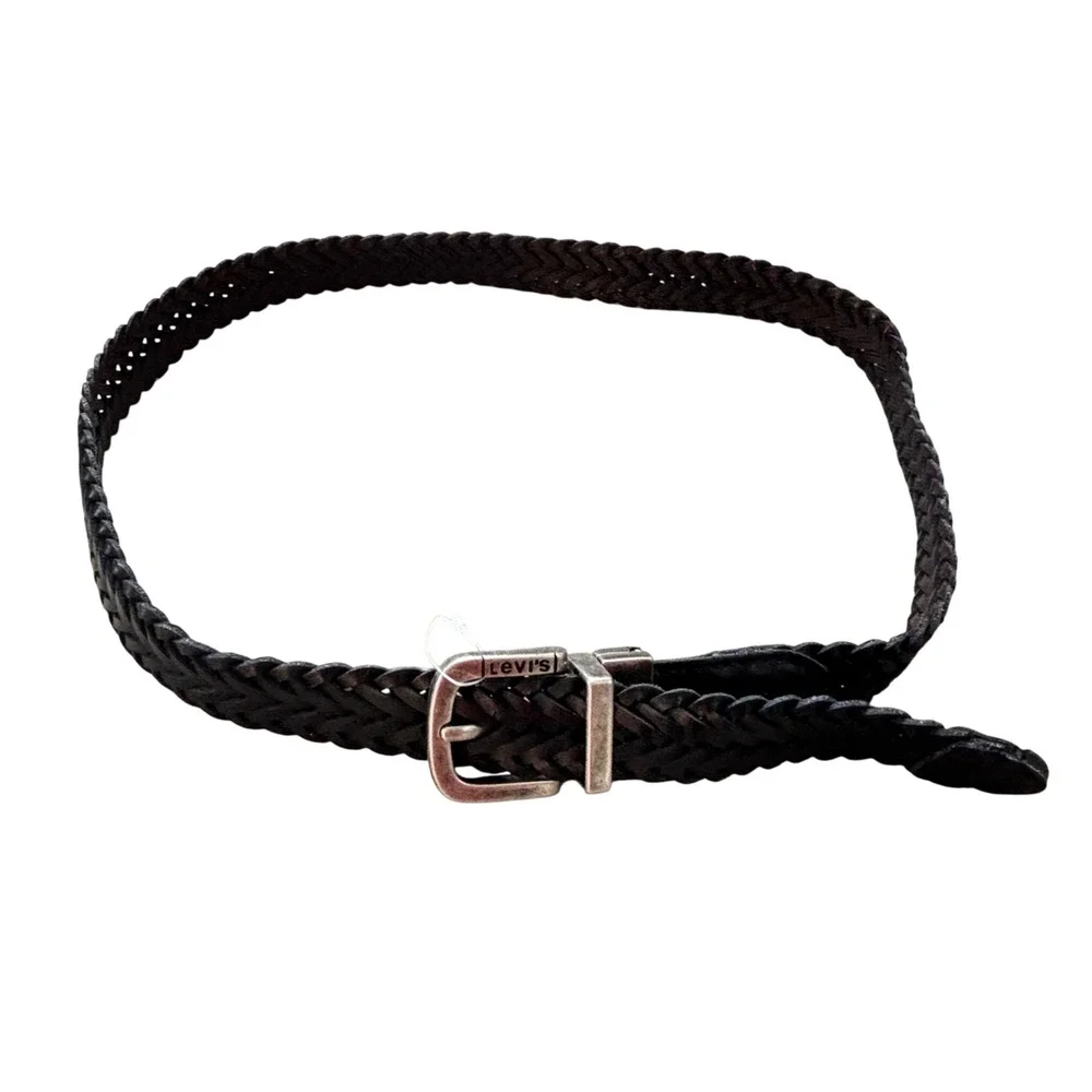 Levis Boys Braided Genuine Leather Belt Black Brown Reversible Size 30-32 L